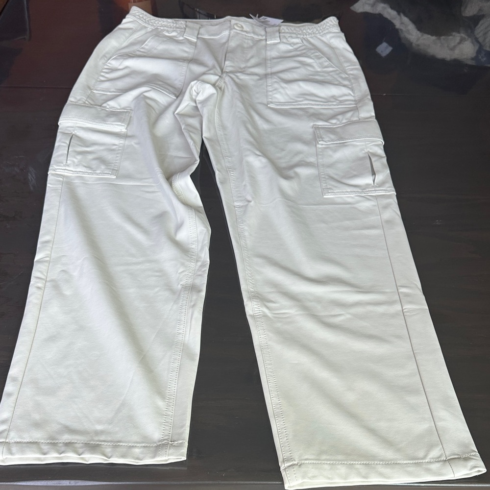 American Eagle Outfitters Women's Ivory Straight Leg Faux Leather Pants